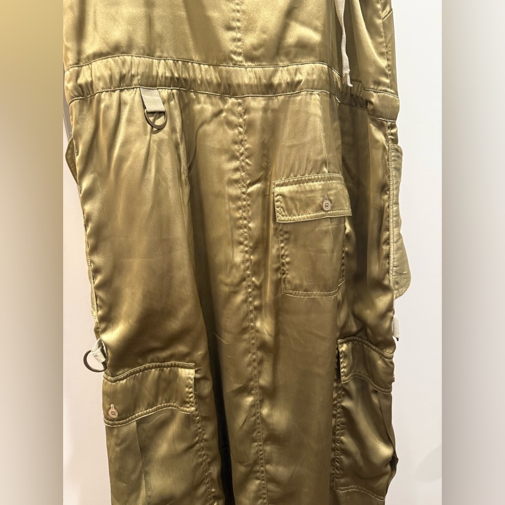 Love The Label Anthropologie Sleeveless Utility Satin Green Midi Dress Size XS - Picture 8 of 13